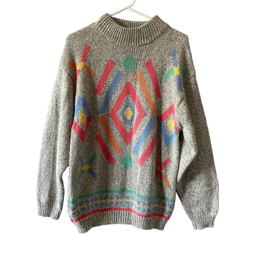 VINTAGE TOMBOY MOCK NECK WOOL BLEND SWEATER SZ M Retro Cozy